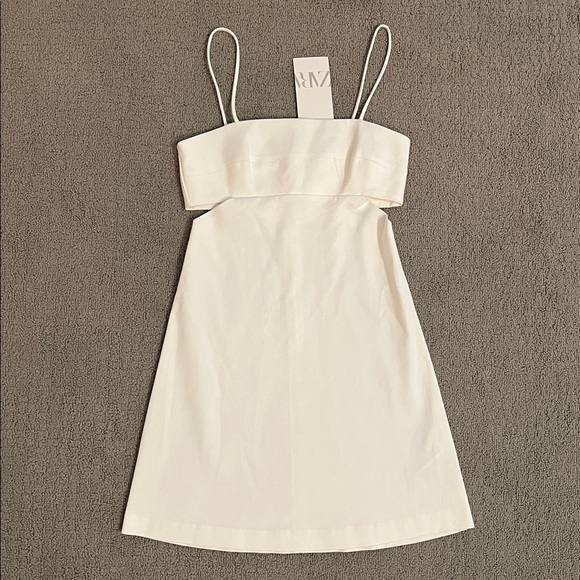 Zara Dresses & Skirts - 🩷 Zara NWT XS Cream Strappy Mini Dress Cutout Cotton/Polyester/Elastane blend